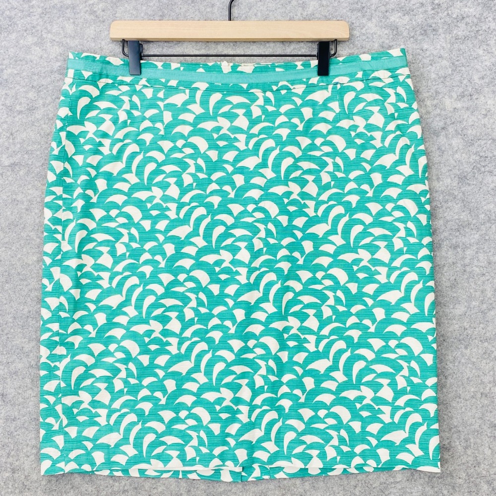 Boden Womens Green Geometric Pencil Skirt 16R Cotton Blend Lined Back Zip